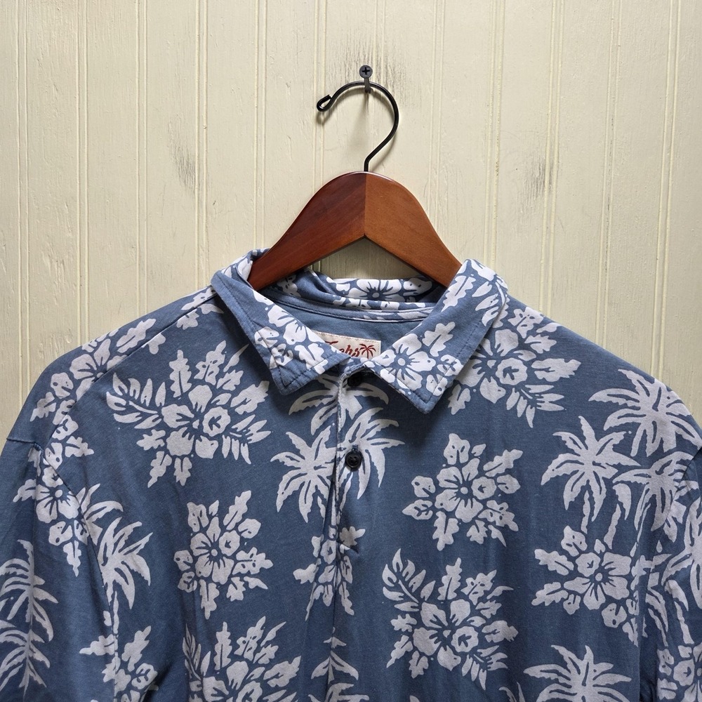 JACHS NY Polo Shirt Mens M Blue Floral Pima Cotton Short Sleeve Tropical Top